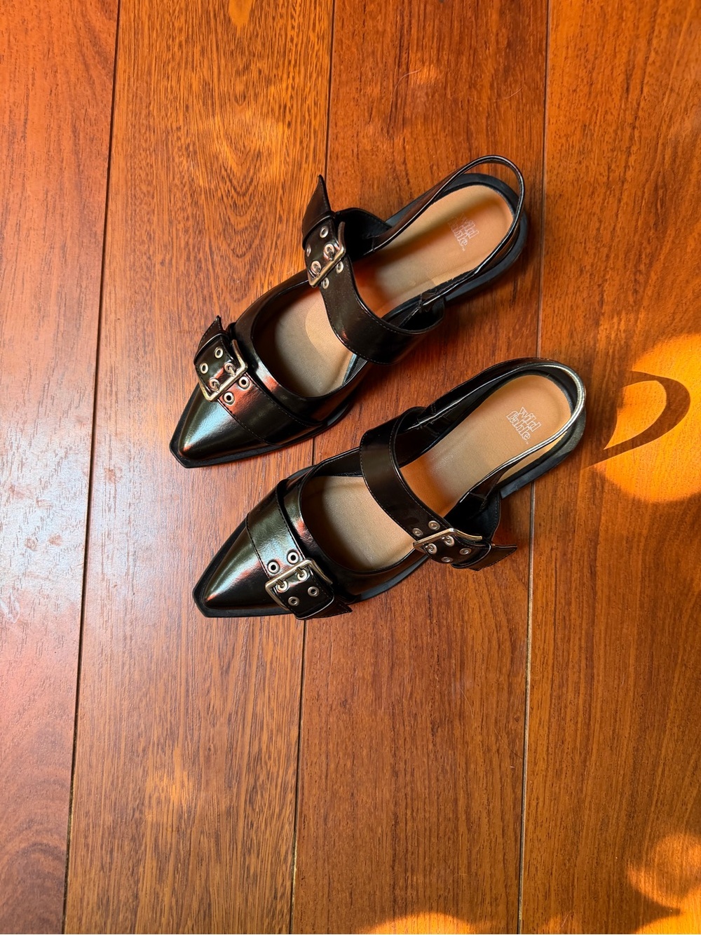 wild fable Black Pointed Slingback Flats with Buckle Accents